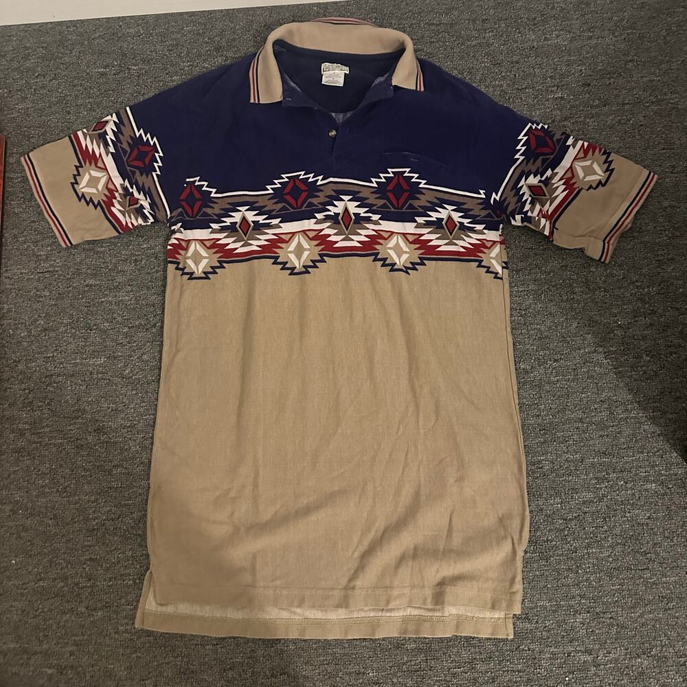 Vintage Express Rider Western Polo Shirt Mens M 90s Aztec Tribal
